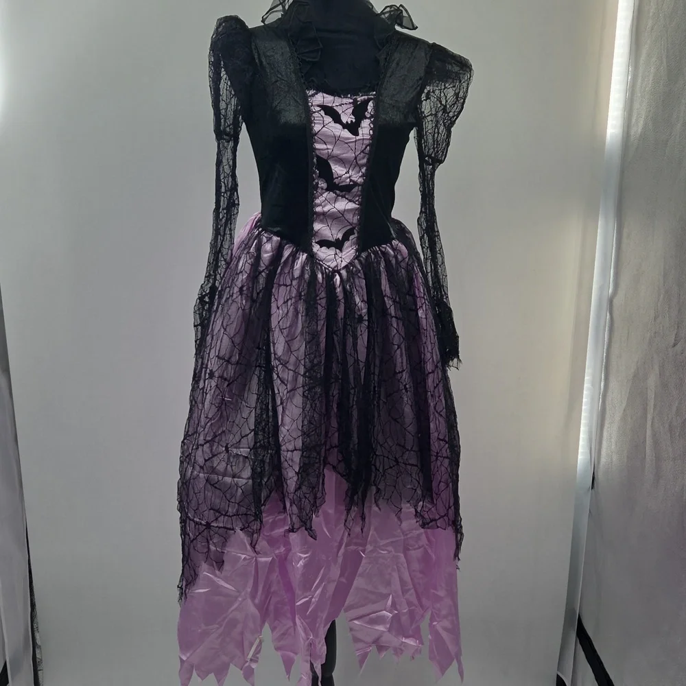 Girls' Purple and Black Spiderweb Witch Costume Dress